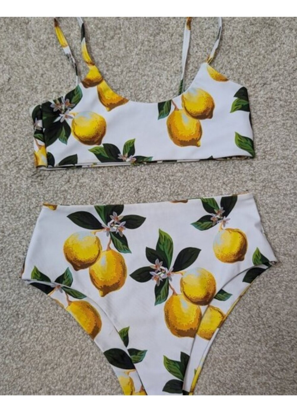 Nasty Gal White Lemon Print High-Waist Bikini